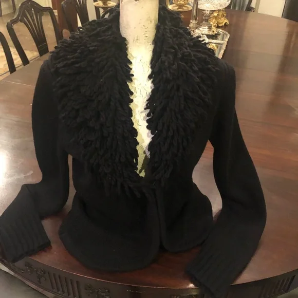 525 AMERICA Black Large Sweater With Double Looped Yarn Collar - Picture 3 of 13